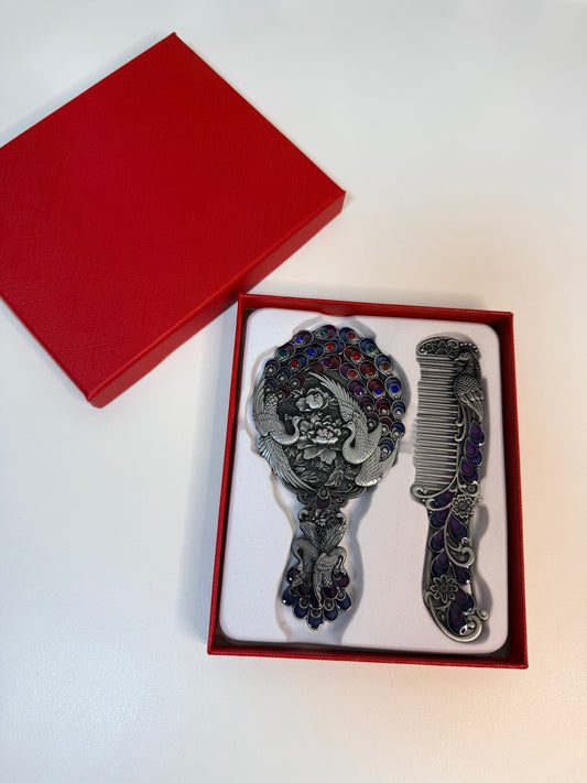 Vintage hand mirror and comb set