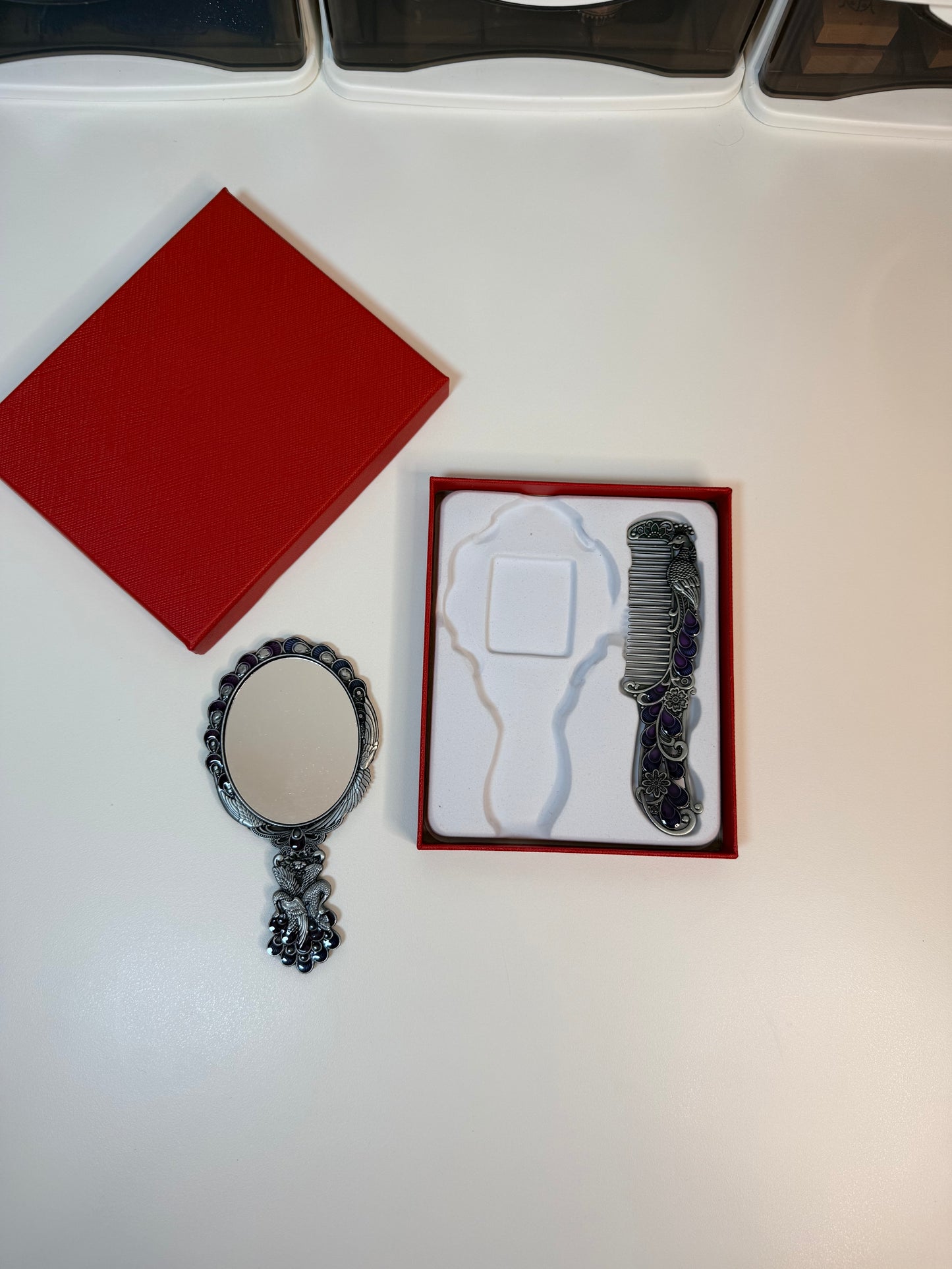 Vintage hand mirror and comb set